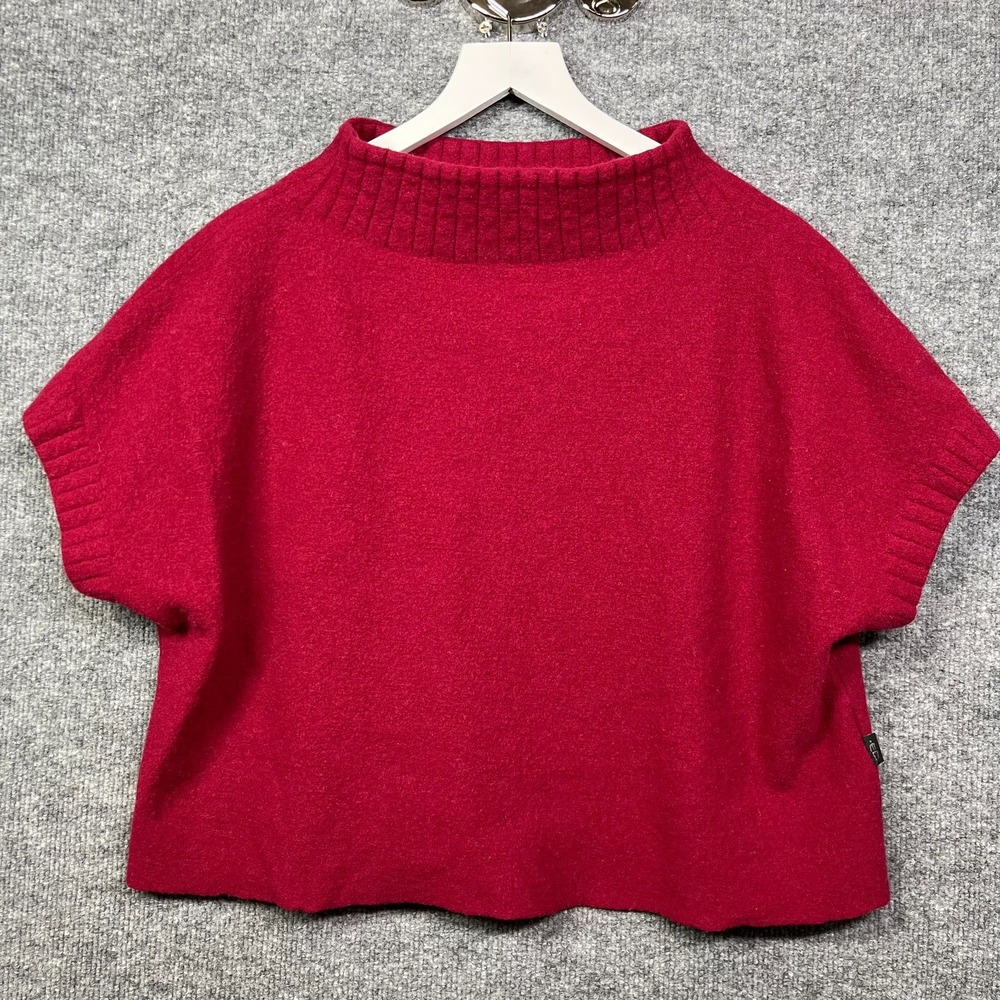 Elemente Clemente Sweater Women's Red Wool Mock Neck Cap Sleeve Winter - 1